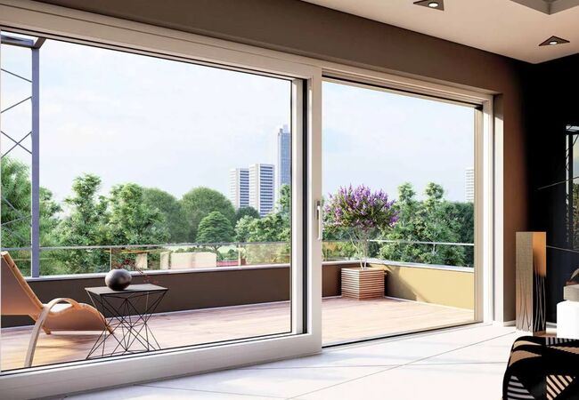 Bild Große weiße 2-flg Hebeschiebe Türen aus Kunststoff für Terrasse