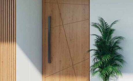 Bild Aluminium Hauseingangstür Aluprof Modell AG07 mit modernem Holz Design