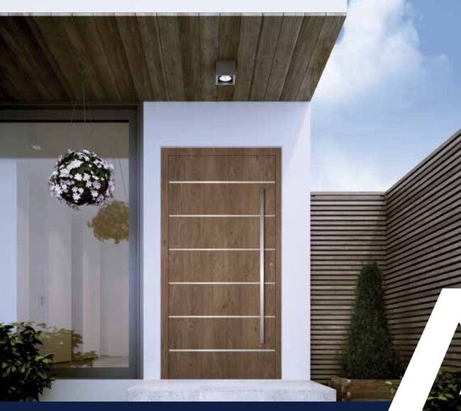Bild Aluprof Haustür aus Aluminium mit Holzdekor an Holz Hausdesign angepasst