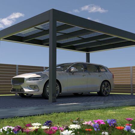 Bild Selbststehender Carport mit vier Säulen und Solar Dach