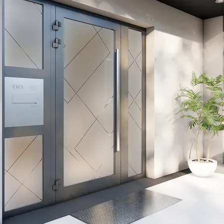 Bild moderne Haustür mit Glas-Seitenteil und Briefkasten