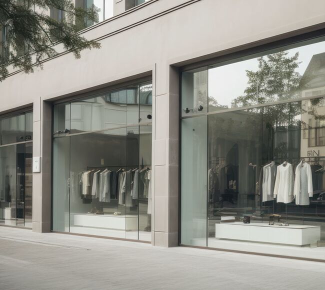 Bild Große Schaufenster mit schmalen Profile und großer Verglasung Fläche für Laden