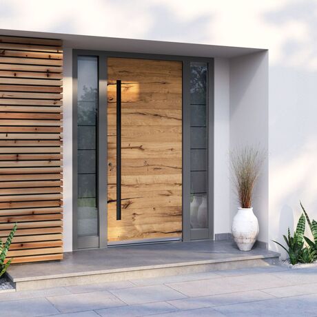 Bild Moderne Haustür mit Seitenteilen und originalen Design Holzdekor von Inotherm