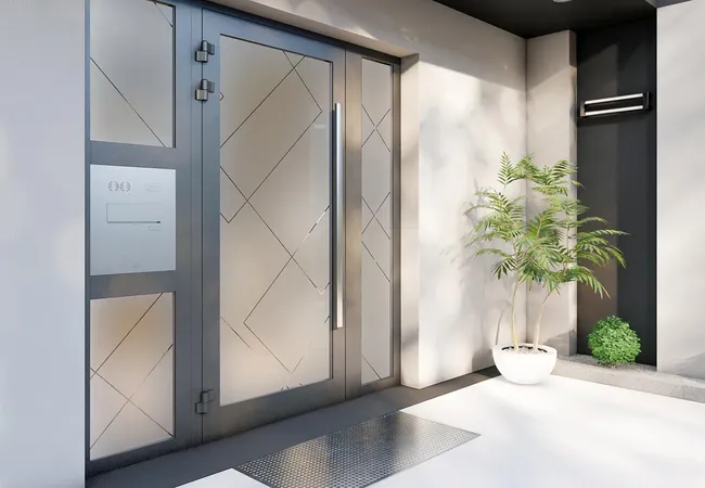 Bild moderne Haustür mit Glas-Seitenteil und Briefkasten