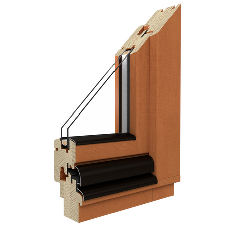 Bild Balkontür aus Holz Kiefer Softline 68 Drutex Querschnitt