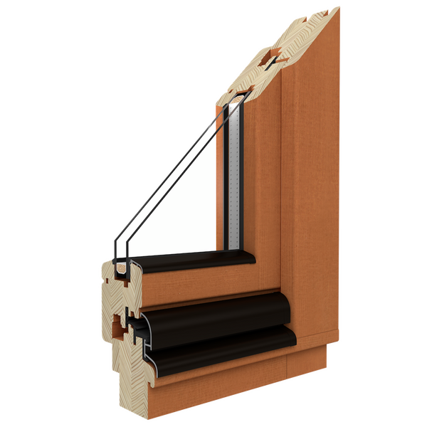 Bild Balkontür aus Holz Kiefer Softline 68 Drutex Querschnitt