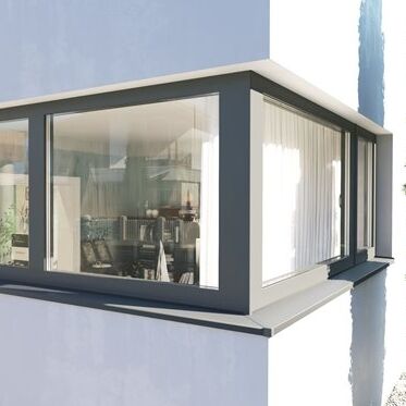 Bild Eckfenster mit Winkel 90 Grad in Farbe Anthrazitgrau in weißem Haus