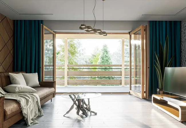 Bild Gemütliches Salon mit Terrasse und Faltschiebetür