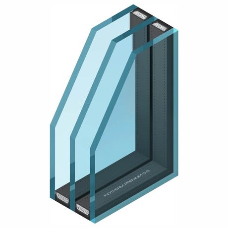 Bild Schnitt von 3-Fach Verglasung mit warmer Kante Swisspacer Ultimate schwarz