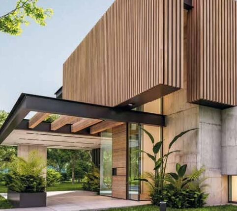 Bild Beton und Holz Design Haus in der Natur mit großen Aluminium Fenstern von Aluprof AG Serie