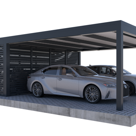 Bild Selbststehender Carport für zwei Autos mit Raum aus Lamellen Anthrazit hinten