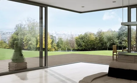 Bild Große offene Eckfenster-Front mit Blick auf die Landschaft