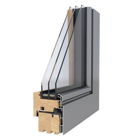 Bild Querschnitt Eckmuster von Holz Fenster mit Aluminium Deckschalle Duoline von Drutex
