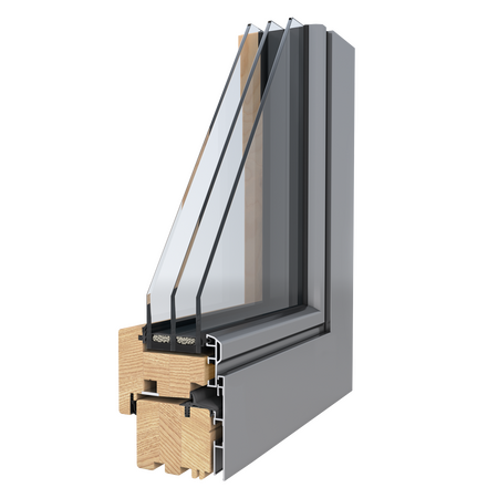 Bild Querschnitt Eckmuster von Holz Fenster mit Aluminium Deckschalle Duoline von Drutex