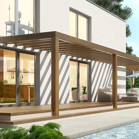 Bild Holzpergolen für die große Versanda und Terrasse bei Schwimmbad