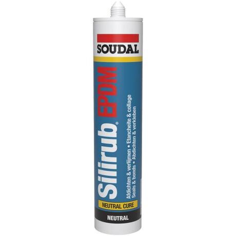 Soudal Silirub EPDM 300 ml schwarz – neutralvernetzender Dichtstoff/ Kleber für EPDM-Folien Soudal Silirub EPDM 300 ml schwarz – neutralvernetzender Dichtstoff/ Kleber für EPDM-Folien