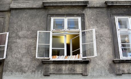 Bild Altes Doppelfenster mit Büchern
