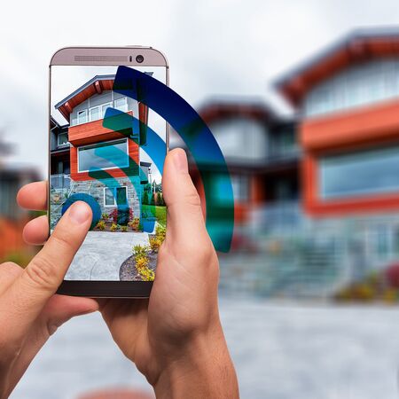 Bild Ein modernes Smart Home mit Fenster, Türen und Sonnenschutz Systeme mit einer App gesteuert