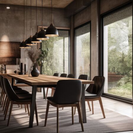 Bild modernes Esszimmer mit großen modernen Alu-Fenstern