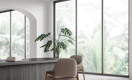 Bild Bodentiefe Fenster aus Aluminium mit schmalen Profile im Salon