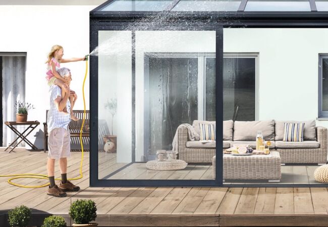 Bild Verglasung mit Bioclean Fensterglas leicht zu reinigen für alle Systeme inklusiv Wintergarten Systeme