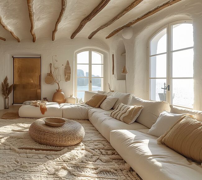 Bild Segementbogenfenster in einem hellen Wohnzimmer im orientalischen Stil