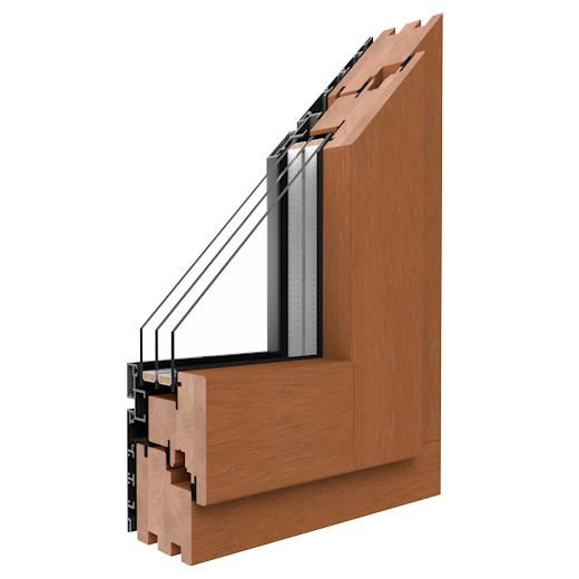 Bild Holzfenster in Eiche Hell  mit Aluminium Abdeckung von Außen Duoline 68 Profile