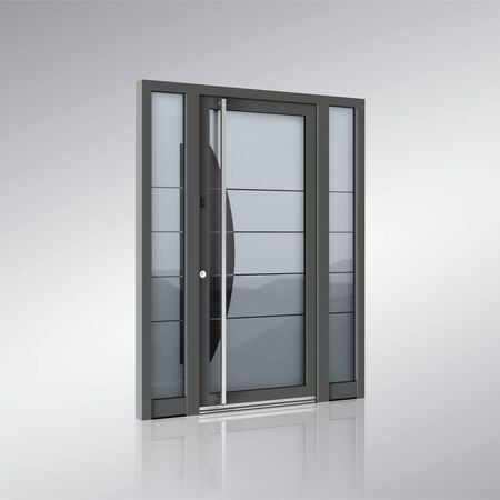 Bild Inotherm Aluminium Haustür mit voller Aufsatzfüllung, Gläser und Seitenteilen - Modell ASS 1700