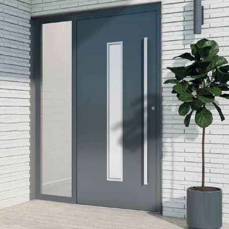 Bild Haustür AG01 von Aluprof aus Aluminium mit Seitenteil und Glas in der MItte