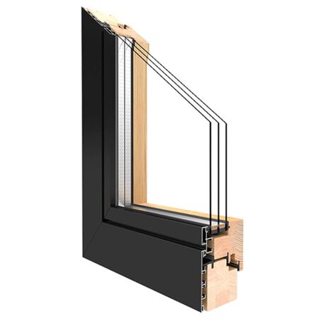 Bild Holzfenster mit Aluschalle Anthrazit und 3-Fach Verglasung - Querschnitt