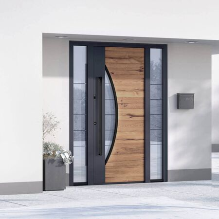 Bild Inotherm Aluminium Haustür mit Holzdekor und Seitenteilen