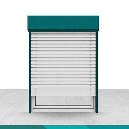 Bild Vorbauraffstore mit weißen Lamellen und Motor