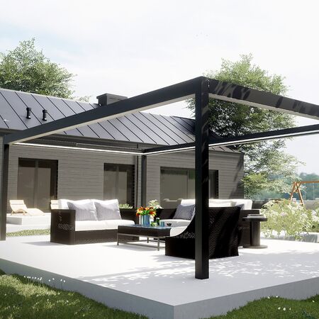 Bild moderne Aluminuim Pergola über Sitzgruppe im Garten