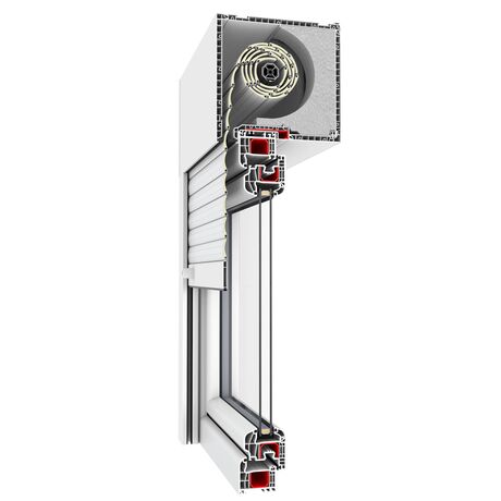 Drutex Kunststoff Rollladen Profilsystem: Aufsatzrollladen mit Revision unten Drutex Kunststoff Rollladen Profilsystem: Aufsatzrollladen mit Revision unten