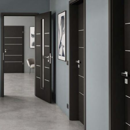 Bild Schwarze Innentüren Garant mit Glaseinsatz und silbernen Details