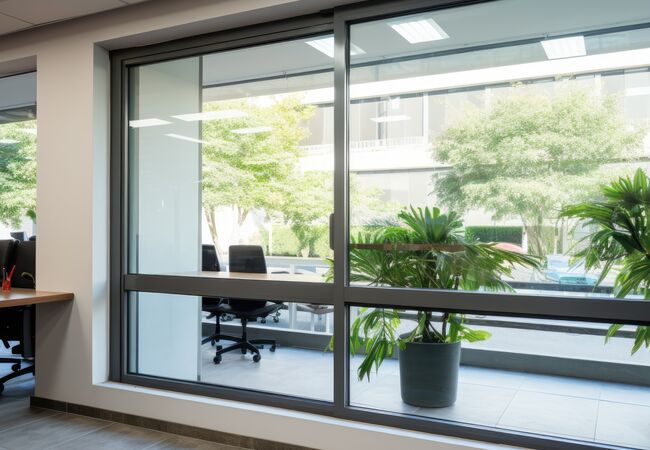 Bild Aluminium Schiebe Bürofenster in Anthrazit und Aufteilungen