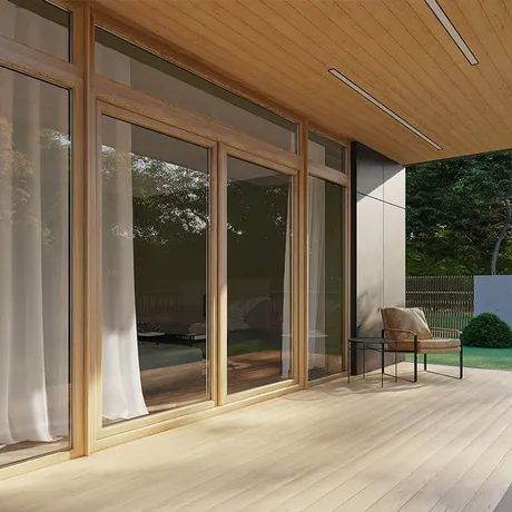 Bild PSK Schiebetür mit Seitenteilen aus Holz für Patio in modernem Haus