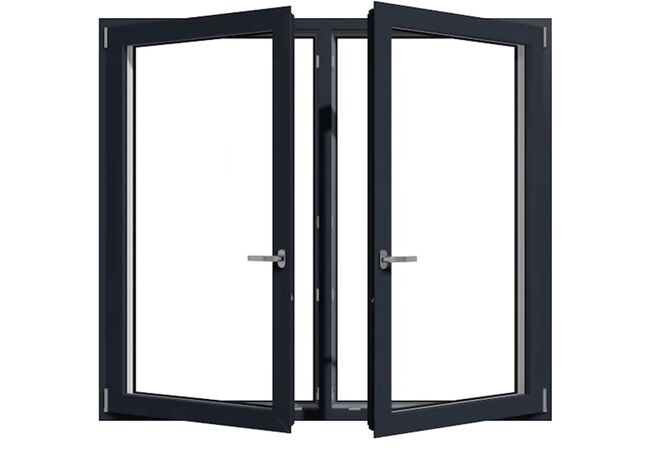 Bild Zweiflügelige Fenster aus Aluminium MB86 Profile in der offenen Position