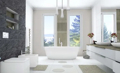 Bild Weiße, höhe Kunststofffenster im Badezimmer