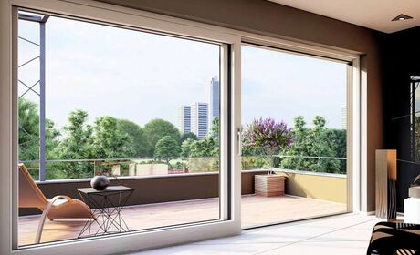 Bild Große weiße 2-flg Hebeschiebe Türen aus Kunststoff für Terrasse