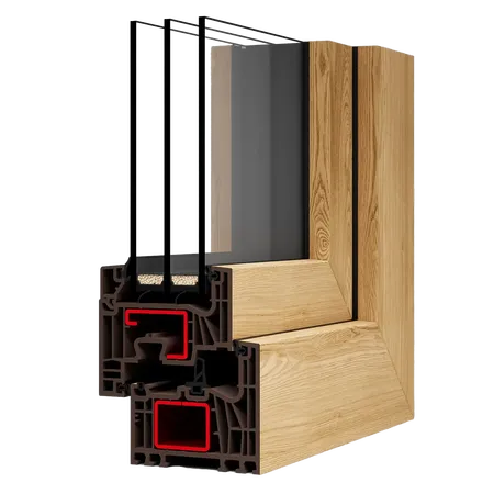 Bild Moderne eckige Fensterprofile Iglo Edge mit 3-Fach Verglasung und holzähnlichen Dekorfolien