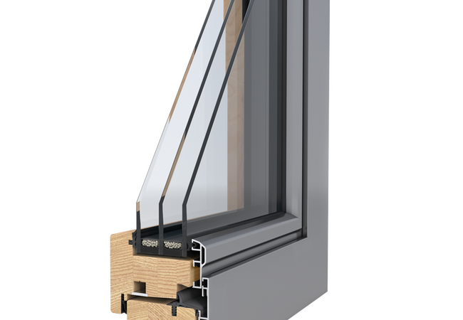 Bild Querschnitt Eckmuster von Holz Fenster mit Aluminium Deckschalle Duoline von Drutex