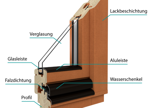 Bild Aufbau des Holz Fensters aus Kiefer von Drutex mit 2-Fach Verglasung