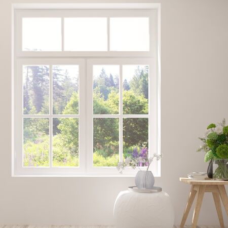 Bild Weißes dreiteiliges Fenster aus Kunstsoff mit Oberlicht und Sprossen