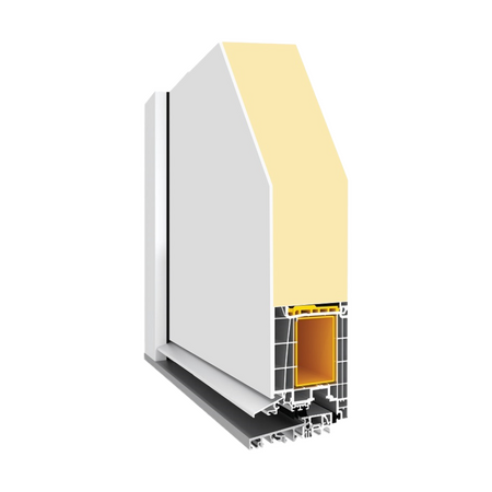 Bild Haustürsystem Gealan S8000 Profile mit Aufsatzfüllung in Farbe Weiß und Aluminium Schwelle