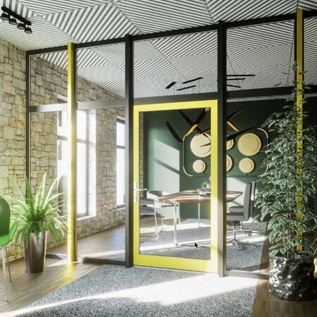 Bild Aluminium Innentüren und Festverglasung Glaswand aus Aluminium in verschiedenen RAL Farben teilt schickes und modernes Büro