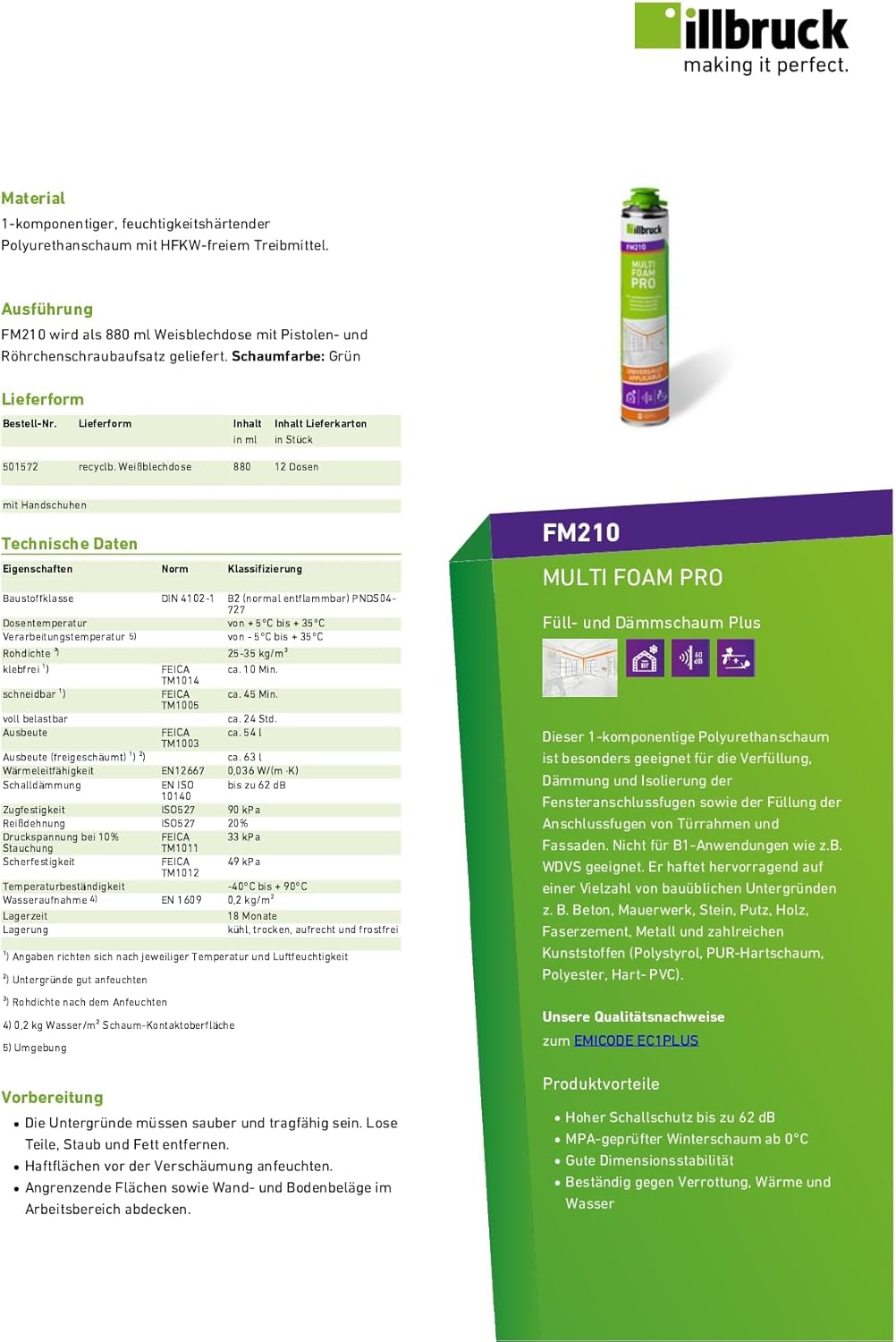 Produktbeschreibung illbruck FM210 Multi Foam Pro 500 ml – Füll- und Dämmschaum Plus